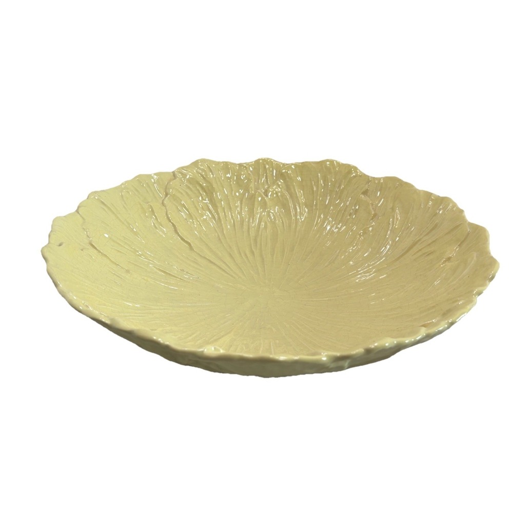 Vintage Calif USA Pottery 552 Large Leaf Bowl Yellow Crackle Glaze 16"‎